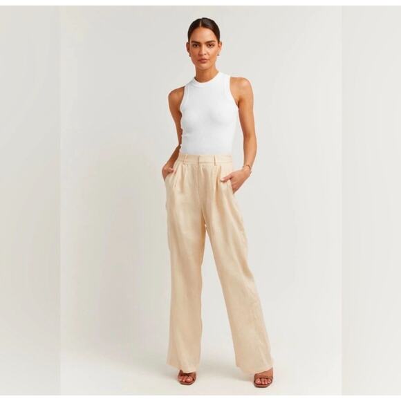 DISSH NORAH Women Wide-Leg Loose Linen Casual Pant in Cream Size US 12 - Picture 1 of 5